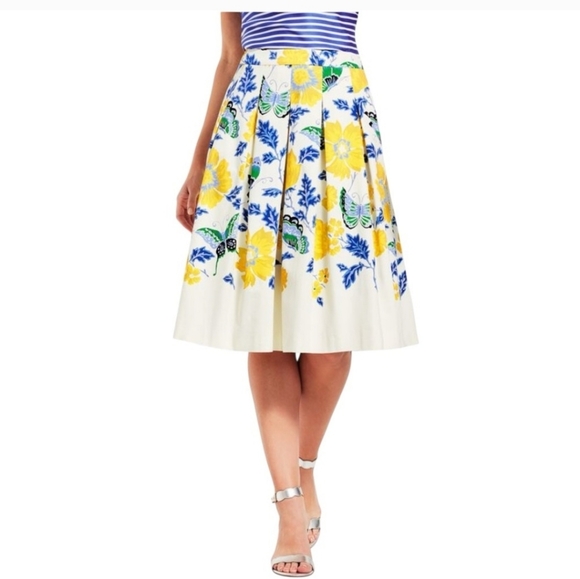 Talbots Floral Pleated Skirt Yellow Blue Cottagecore Cotton Twee Fairy - Picture 1 of 12